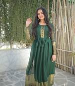 Green Chiffon with Golden Zari Patta Gown