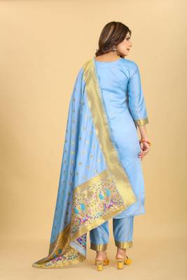 Light-blue zari banarasi silk salwar 2