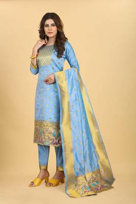 Light-blue zari banarasi silk salwar 3