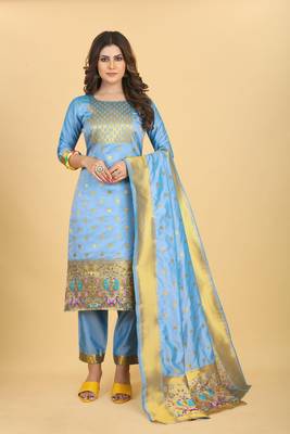 Light-blue zari banarasi silk salwar 5