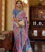 Pink woven pure silk blend saree with blouse