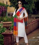 White Khadi Cotton Kurta Pant with Printed Dupatta Salwar Suit Set for Women