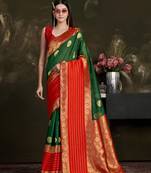 Green woven art silk saree with blouse