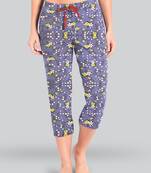 Lyra Purple Cotton Printed Pyjamas For Women
