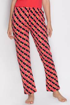 Lyra Pink Cotton Printed Pyjamas For Women