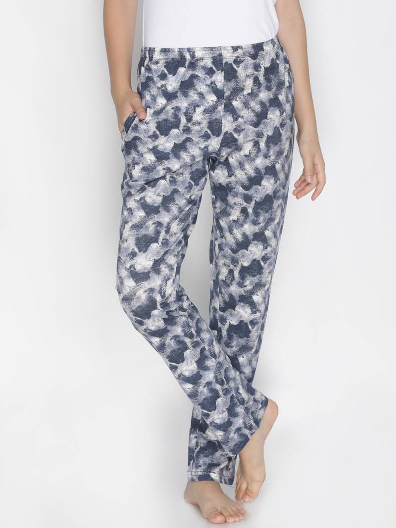 Lyra Grey Cotton Printed Pyjamas For Women