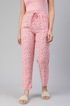 Lyra Pink Rayon Printed Pyjamas For Women