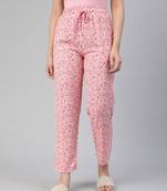 Lyra Pink Rayon Printed Pyjamas For Women