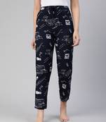 Lyra Black Rayon Printed Pyjamas For Women