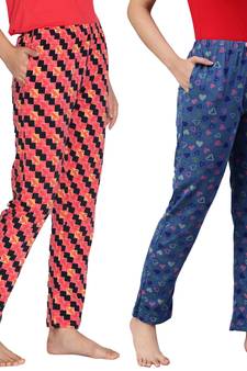 Lyra Multicoloured Cotton Printed Pyjamas For Women