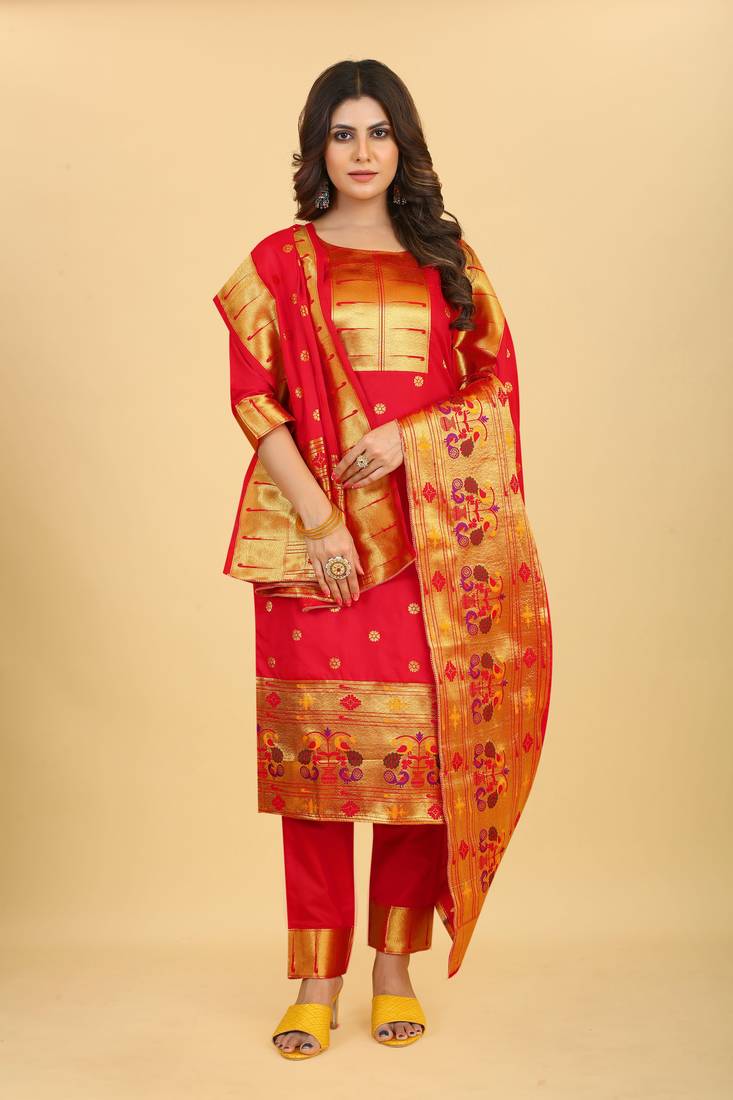 Red zari banarasi silk salwar