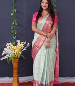 Light blue woven Faux kanchipuram silk saree with blouse