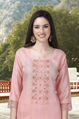 Trendmalls Light Pink Cotton Embroidered Salwar Suit 5