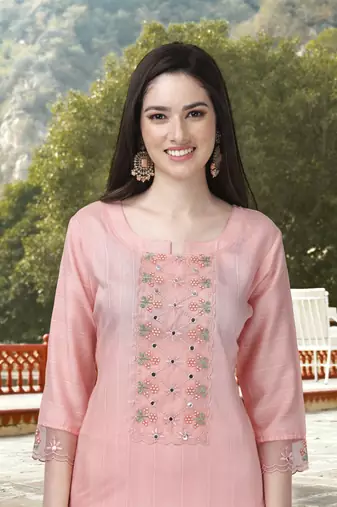 Trendmalls Light Pink Cotton Embroidered Salwar Suit