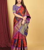 Red woven art silk saree with blouse