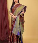 Maroon woven art silk saree with blouse