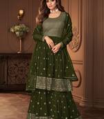Green Embroidered Georgette Semi-Stitched Anarkali Suit Up To 42" Size