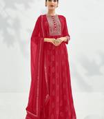 Pink Embroidered Georgette Semi-Stitched Anarkali Suit Up To 42" Size