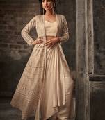 Beige Embroidered Net  Anarkali Suit Free size full stitched Up To 42" Size