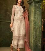 Off-White Embroidered Net  Straight Suit Free size full stitched Up To 42" Size