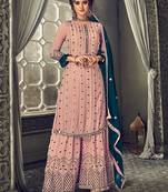 Pink Embroidered Georgette Straight Suit Free size full stitched Up To 42" Size