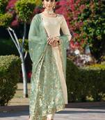 Cream Embroidered Jacquard  Straight Suit Free size full stitched Up To 42" Size