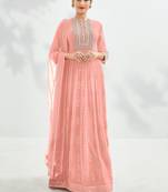 Peach Embroidered Georgette  Anarkali Suit Free size full stitched Up To 42" Size