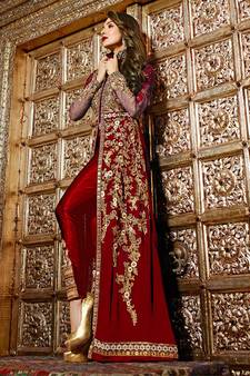 Maroon Oak Pant style Anarkali Semi-Stitched Salwar Kameez main image 0