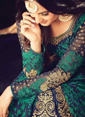 Blue Georgette Multicolored Thread Work Embroidered Anarkali Suit 2