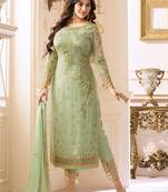 Green Embroidered Georgette  Straight Suit Free size full stitched Up To 42" Size