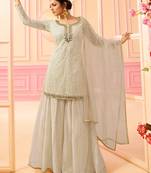 Off-White Embroidered Net  Straight Suit Free size full stitched Up To 42" Size