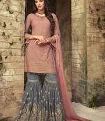 Rose Gold Embroidered Georgette  Straight Suit Free size full stitched Up To 42" Size