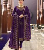Eid Salwar Suit Purple Satin Georgette Embroidered Festive Straight Suit