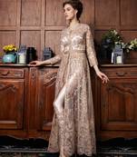 Maahi Styles Net Thread Work Embroidered Rose Gold Anarkali Suit