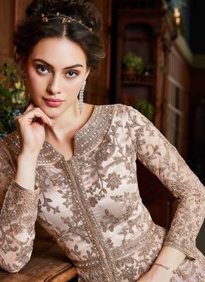 Maahi Styles Net Thread Work Embroidered Rose Gold Anarkali Suit 2
