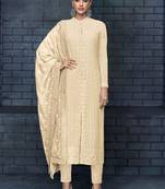 Cream Embroidered Georgette Straight Suit Free size full stitched Up To 42" Size