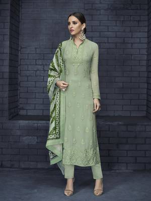 Dusty Green Embroidered Georgette  Straight Suit Free size full stitched Up To 42" Size 1