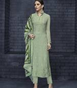 Dusty Green Embroidered Georgette  Straight Suit Free size full stitched Up To 42" Size