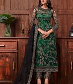 Green Embroidered Net Straight Suit Free size full stitched Up To 42" Size