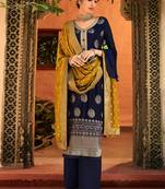 Blue Embroidered Chinnon  Straight Suit Free size full stitched Up To 42" Size