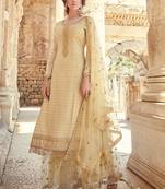 Cream Embroidered Georgette Straight Suit Free size full stitched Up To 42" Size