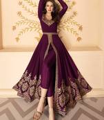 Purple Embroidered Georgette Anarkali Suit Free size full stitched Up To 42" Size