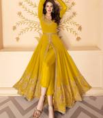 Georgette Thread Embroidered Mustard Anarkali Suit