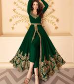 Green Embroidered Georgette Semi-Stitched Anarkali Suit Up To 42" Size