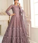 Mauve Embroidered Net  Anarkali Suit Free size full stitched Up To 42" Size
