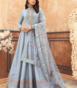 Grey Embroidered Art Silk  Anarkali Suit Free size full stitched Up To 42" Size