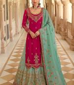 Pink Embroidered Georgette Straight Suit Free size full stitched Up To 42" Size