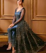 Blue Net Embroidered Anarkali Salwar Kameez Semi Stitched