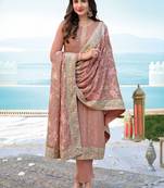 Rose Gold Embroidered Georgette  Straight Suit Free size full stitched Up To 42" Size