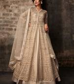 Beige Net Thread and Sequin Embroidered Anarkali Suit